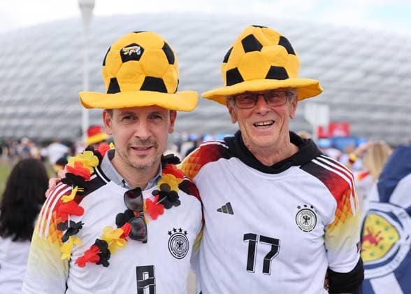Munich, Germany, 14th June 2024. German fans arriving at the stadium during the UEFA European Championships match at Allianz Arena, Munich. Picture credit should read: David Klein Sportimage EDITORIAL USE ONLY. No use with unauthorised audio, video, data, fixture lists, club league logos or live services. Online in-match use limited to 120 images, no video emulation. No use in betting, games or single club league player publications. SPI-3194-0027