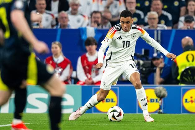 240614 Jamal Musiala of Germany during the UEFA EURO, EM, Europameisterschaft,Fussball 2024 Football Championship match between Germany and Scotland on June 14, 2024 in Munich. Photo: Mathias Bergeld BILDBYRAN kod MB MB0933 fotboll football soccer fotball fotbolls-em europamästerskap em uefa euro uefa european football championship euro 2024 tyskland germany scotland bbeng skottland Copyright: MATHIASxBERGELD BB240614MB040