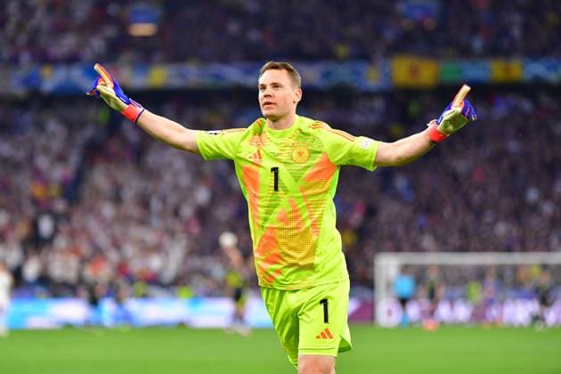 Manuel Neuer (1 Deutschland) jubelt über das Tor zum 1-0 beim Eröffnungsspiel der Europameisterschaft Deutschland - Schottland am 14.06.2024. München Munich Football Arena Bayern Deutschland