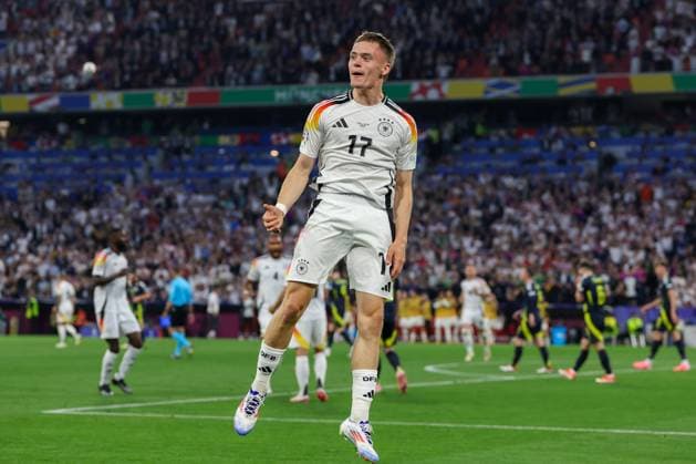 Torjubel von Florian Wirtz 17 (Deutschland) zum 1:0, Deutschland vs. Schottland, Fussball, UEFA EURO, EM, Europameisterschaft,Fussball 2024, Gruppenphase, 1. Spieltag, 14.06.2024 DFB regulations prohibit any use of photographs as image sequences and or quasi-video Muenchen Bayern Deutschland