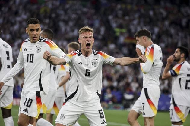 Joie des joueurs de Allemagne apres le but de Kimmich Joshua KIMMICH 6 FOOTBALL : Allemagne vs Ecosse- Euro 2024 - Allianz Arena Munich - 14-06-2024 ElyxandroCegarra Panoramic 