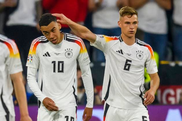 GER, UEFA Euro 2024, Gruppe A, Deutschland (GER) vs Schottland (SCO) 14.06.2024, Allianz Arena, Muenchen, GER, UEFA Euro 2024, Gruppe A, Deutschland (GER) vs Schottland (SCO) , im Bild Jubel nach dem Tor zum 2-0 Jamal Musiala (Germany 10) mit Joshua Kimmich (Germany 6)