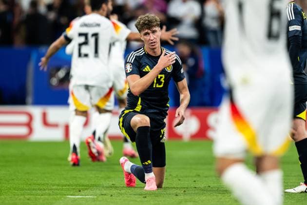 240614 Jack Hendry of Scotland looks dejected during the UEFA EURO, EM, Europameisterschaft,Fussball 2024 Football Championship match between Germany and Scotland on June 14, 2024 in Munich. Photo: Mathias Bergeld BILDBYRAN kod MB MB0933 fotboll football soccer fotball fotbolls-em europamästerskap em uefa euro uefa european football championship euro 2024 tyskland germany scotland bbeng skottland depp Copyright: MATHIASxBERGELD BB240614MB061
