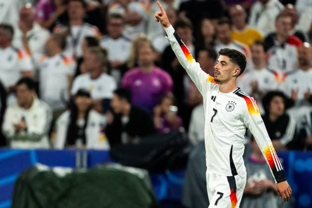 240614 Kai Havertz of Germany celebrates after scoring the 3-0 goal during the UEFA EURO, EM, Europameisterschaft,Fussball 2024 Football Championship match between Germany and Scotland on June 14, 2024 in Munich. Photo: Mathias Bergeld BILDBYRAN kod MB MB0933 fotboll football soccer fotball fotbolls-em europamästerskap em uefa euro uefa european football championship euro 2024 tyskland germany scotland bbeng skottland jubel Copyright: MATHIASxBERGELD BB240614MB082