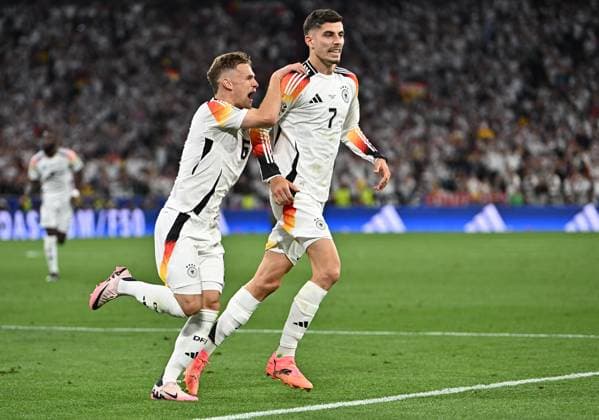 14.06.2024, xscotx, Fussball EM 2024, Deutschland - Schottland, emspor, v.l. Joshua Kimmich (Deutsche Fussball Nationalmannschaft DFB), Kai Havertz (Deutsche Fussball Nationalmannschaft DFB) celebrate the goal, Der Torjubel zum 3:0 München