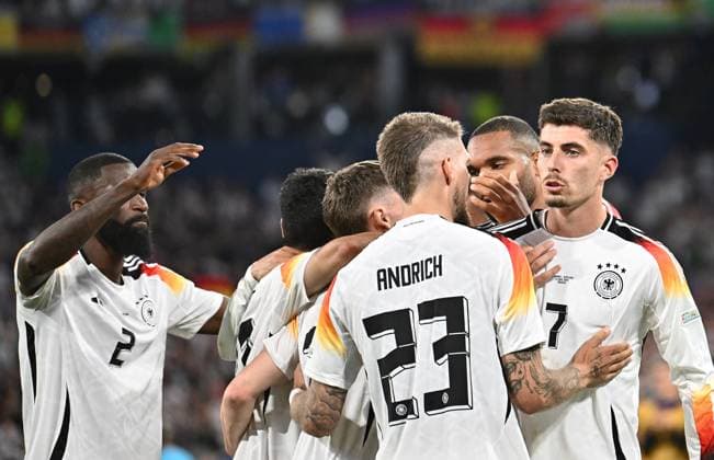 14.06.2024, xscotx, Fussball EM 2024, Deutschland - Schottland, emspor, v.l. Joshua Kimmich (Deutsche Fussball Nationalmannschaft DFB), Kai Havertz (Deutsche Fussball Nationalmannschaft DFB) celebrate the goal, Der Torjubel zum 3:0 München