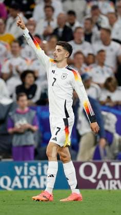 14.06.2024, Fussball, Europameisterschaft, Germany - Scotland, GER, Munich, Munich Football Arena, Bild: v. li. Kai Havertz (Germany, 7) jubelt nach seinem Tor zum 3:0. Copyright: HMBxMedia xHeikoxBecker