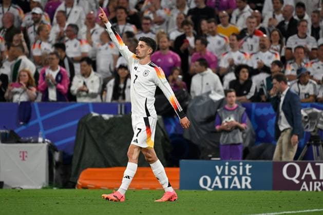 Muenchen, Munich Football Arena, 14.06.24, GER, Herren, UEFA EURO, EM, Europameisterschaft,Fussball 2024, Deutschland - Schottland Bild: Kai HAVERTZ (Deutschland) jubelt nach seinem Tor zum 3:0 Only for editorial use! UEFA regulations prohibit any use of photographs as image sequences and or quasi-video. Bayern Deutschland