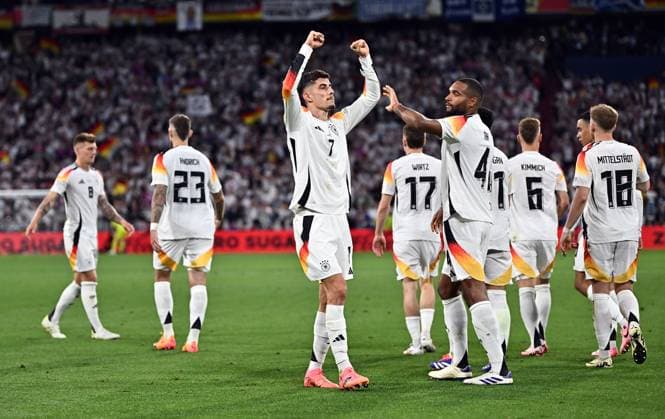 14.06.2024, xscotx, Fussball EM 2024, Deutschland - Schottland, emspor, v.l. Kai Havertz (Deutsche Fussball Nationalmannschaft DFB) celebrate the goal, Der Torjubel zum 3:0 München