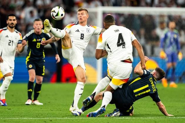 240614 Toni Kroos of Germany during the UEFA EURO, EM, Europameisterschaft,Fussball 2024 Football Championship match between Germany and Scotland on June 14, 2024 in Munich. Photo: Mathias Bergeld BILDBYRAN kod MB MB0933 fotboll football soccer fotball fotbolls-em europamästerskap em uefa euro uefa european football championship euro 2024 tyskland germany scotland bbeng skottland Copyright: MATHIASxBERGELD BB240614MB104