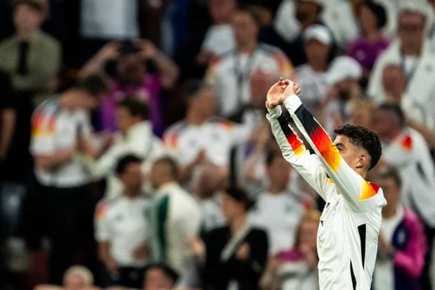 240614 Kai Havertz of Germany celebrates after scoring the 3-0 goal during the UEFA EURO, EM, Europameisterschaft,Fussball 2024 Football Championship match between Germany and Scotland on June 14, 2024 in Munich. Photo: Mathias Bergeld BILDBYRAN kod MB MB0933 fotboll football soccer fotball fotbolls-em europamästerskap em uefa euro uefa european football championship euro 2024 tyskland germany scotland bbeng skottland jubel Copyright: MATHIASxBERGELD BB240614MB106