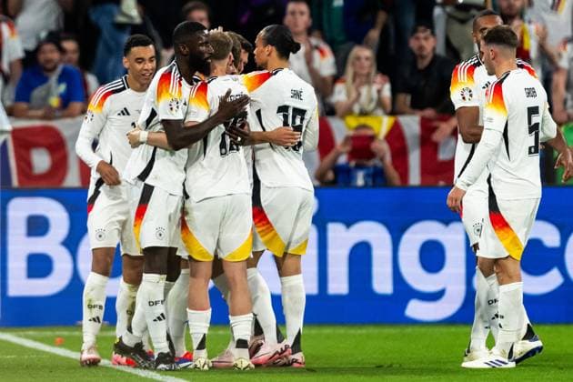 240614 Niclas Füllkrug of Germany celebrate with teammates after the 4-0 goal during the UEFA EURO, EM, Europameisterschaft,Fussball 2024 Football Championship match between Germany and Scotland on June 14, 2024 in Munich. Photo: Mathias Bergeld BILDBYRAN kod MB MB0933 fotboll football soccer fotball fotbolls-em europamästerskap em uefa euro uefa european football championship euro 2024 tyskland germany scotland bbeng skottland jubel Copyright: MATHIASxBERGELD BB240614MB111