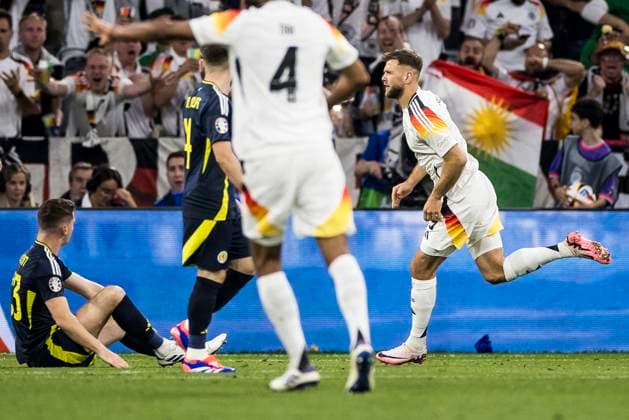 UEFA EURO 2024: Eröffnungsspiel Deutschland - Schottland; 14.06.2024 Niclas Füllkrug (Deutschland, 9) dreht nach seinem Tor zum Jubel ab. UEFA EURO 2024: Eröffnungsspiel Deutschland - Schottland; Munich Football Arena, München am 14.06.2024 Copyright: xBEAUTIFULxSPORTS Wunderlx
