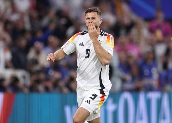 Munich, Germany, 14th June 2024. Niclas Fuellkrug of Germany celebrates scoring their fourth goal during the UEFA European Championships match at Allianz Arena, Munich. Picture credit should read: David Klein Sportimage EDITORIAL USE ONLY. No use with unauthorised audio, video, data, fixture lists, club league logos or live services. Online in-match use limited to 120 images, no video emulation. No use in betting, games or single club league player publications. SPI-3194-0118