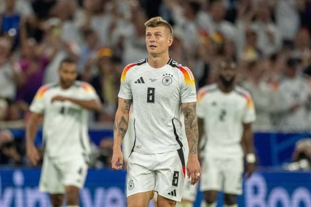 Toni Kroos (Deutschland 08) nach Tor zum 4:0 durch Niclas Fuellkrug (Deutschland 09), GER, Germany (GER) vs. Scottland (SCO), Fussball Europameisterschaft, UEFA EURO, EM, Europameisterschaft,Fussball 2024, Gruppe A, 1. Spieltag, 14.06.2024, GER, Germany (GER) vs. Scottland (SCO), Fussball Europameisterschaft, UEFA EURO 2024, Gruppe A, 1. Spieltag, 14.06.2024 Muenchen Copyright: xEibner-Pressefoto SaschaxWaltherx EP_EER