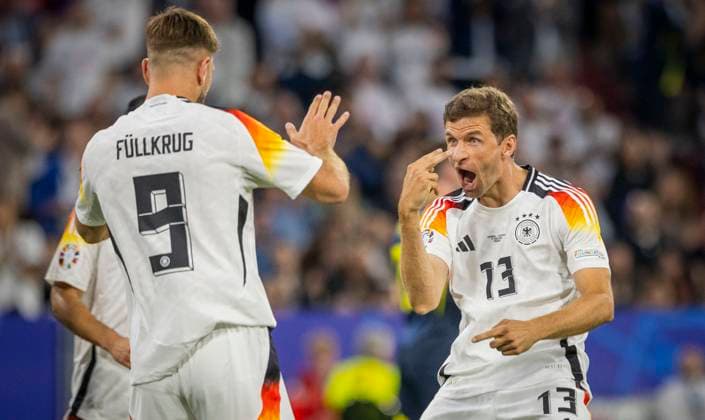 Munich, Germany. 14th Jun 2024. Goal celebration Niclas Füllkrug (DFB) Thomas Müller (DFB) Germany - Scotland Deutschland - Schottland 14.06.2024
