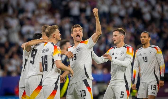 Munich, Germany. 14th Jun 2024. Goal celebration Niclas Füllkrug (DFB) Maximilian Mittelstädt (DFB) Thomas Müller (DFB) Pascal Groß (DFB) Germany - Scotland Deutschland - Schottland 14.06.2024