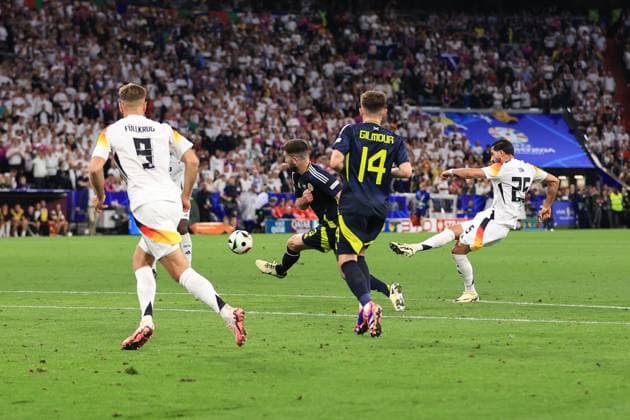Football - UEFA EURO, EM, Europameisterschaft,Fussball 2024 - Group A - Germany v Scotland 14th June 2024 - UEFA EURO 2024 - Group A - Germany v Scotland - Emre Can of Germany scores their fifth goal - Photo: Simon Stacpoole Offside. Munich Germany Copyright: xSimonxStacpoolexOffside