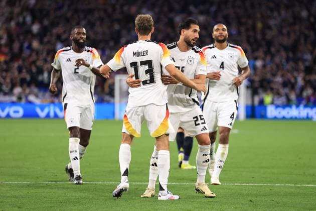 Football - UEFA EURO, EM, Europameisterschaft,Fussball 2024 - Group A - Germany v Scotland 14th June 2024 - UEFA EURO 2024 - Group A - Germany v Scotland - Emre Can of Germany celebrates their fifth goal with his team mates - Photo: Simon Stacpoole Offside. Munich Germany Copyright: xSimonxStacpoolexOffside