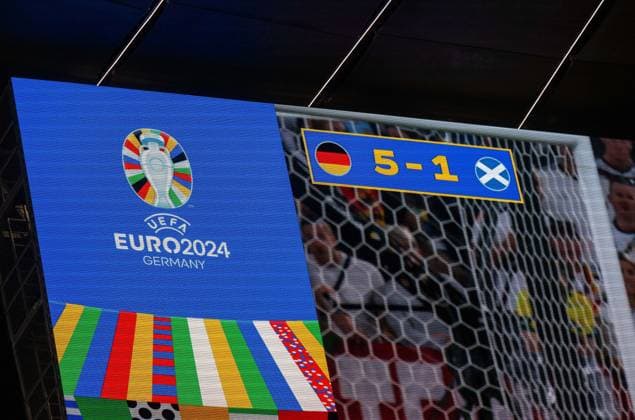 Fussball, Herren, Saison 2023 24, Euro 2024 Gruppe A (1. Spieltag) in München, Deutschland - Schottland, Anzeigetafel mit 5:1-Endstand, 14.06. 2024, Copyright: xMatthiasxKochx
