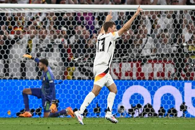 Thomas Müller Mmueller ( 13, Deutschland) jubelt nach dem Tor zum 5:0 14.06.2024 Fussball Europameisterschaft in Deutschland Deutschland vs Schottland, Allianz Arena, Muenchen, Bayern Germany