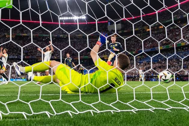 240614 Goalkeeper Manuel Neuer of Germany looks dejected after the 5-1 goal (own goal) during the UEFA EURO, EM, Europameisterschaft,Fussball 2024 Football Championship match between Germany and Scotland on June 14, 2024 in Munich. Photo: Mathias Bergeld BILDBYRAN kod MB MB0933 fotboll football soccer fotball fotbolls-em europamästerskap em uefa euro uefa european football championship euro 2024 tyskland germany scotland bbeng skottland depp Copyright: MATHIASxBERGELD BB240614MB152