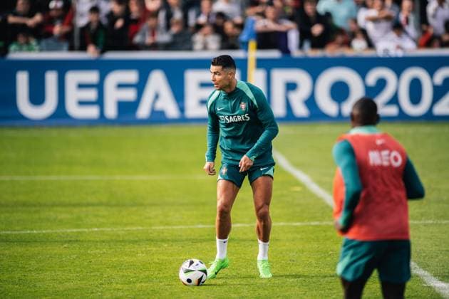 Portugal Public Training Session And press conference, PK, Pressekonferenz - UEFA EURO, EM, Europameisterschaft,Fussball 2024 Cristiano Ronaldo of Portugal is training during the public training session ahead of the UEFA EURO 2024 in Gutersloh, Germany, on June 14, 2024. Gutersloh Germany  Copyright: xHeshamxElsherifx originalFilename:elsherif-notitle240614_npEYH.jpg
