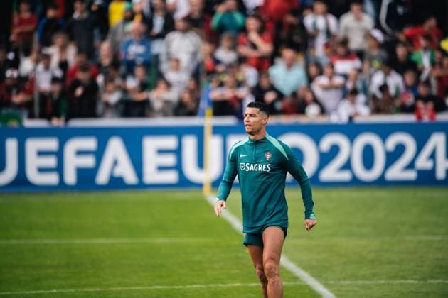 Portugal Public Training Session And press conference, PK, Pressekonferenz - UEFA EURO, EM, Europameisterschaft,Fussball 2024 Cristiano Ronaldo of Portugal is training during the public training session ahead of the UEFA EURO 2024 in Gutersloh, Germany, on June 14, 2024. Gutersloh Germany  Copyright: xHeshamxElsherifx originalFilename:elsherif-notitle240614_npFbP.jpg