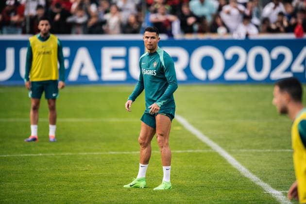 Portugal Public Training Session And press conference, PK, Pressekonferenz - UEFA EURO, EM, Europameisterschaft,Fussball 2024 Cristiano Ronaldo of Portugal is training during the public training session ahead of the UEFA EURO 2024 in Gutersloh, Germany, on June 14, 2024. Gutersloh Germany  Copyright: xHeshamxElsherifx originalFilename:elsherif-notitle240614_npwA5.jpg