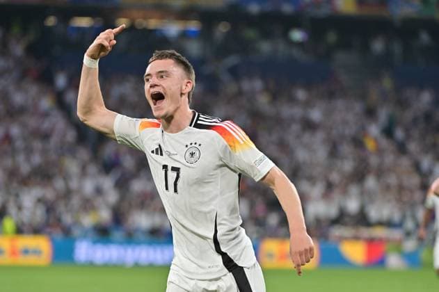 Bild zeigt: Torjubel Deutschland, Florian Wirtz (17, Deutschland), 14.06.2024, München, Fussball, Europameisterschaft, Deutschland - Schottland, EVENT REGULATIONS PROHIBIT ANY USE OF PHOTOGRAPHS AS IMAGE SEQUENCES AND OR QUASI-VIDEO.