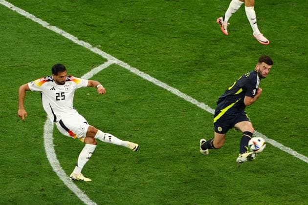 Emre Can of Germany scores a goal for their side to make it 5-1 Germany v Scotland, UEFA European Championship, EM, Europameisterschaft 2024, Group A, Football, Munich Football Arena, Munich, Germany, 14 Jun 2024 EDITORIAL USE ONLY No use with unauthorised audio, video, data, fixture lists, club league logos or live services. Online in-match use limited to 120 images, no video emulation. No use in betting, games or single club league player publications.  Copyright: xKieranxMcManus Shutterstockx 14523770er