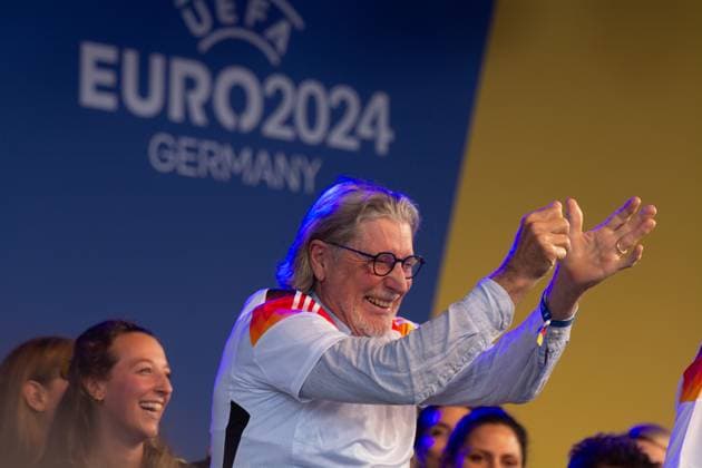 Public View Of Germany V Scotland In Cologne Toni Schumacher, the UEFA ambassador, is being seen on the stage in front of thousands of German and Scottish football fans at Tanzbrunnen to watch the public viewing of the opening match between Germany and Scotland of UEFA EURO, EM, Europameisterschaft,Fussball 2024 in Cologne, Germany, on June 14, 2024. cologne Germany  Copyright: xYingxTangx originalFilename:tang-notitle240614_np4VP.jpg