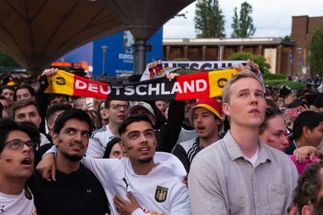 Public View Of Germany V Scotland In Cologne Thousands of German football fans and Scottish football fans are gathering at Tanzbrunnen to watch the public viewing of the opening match between Germany and Scotland of UEFA EURO, EM, Europameisterschaft,Fussball 2024 in Cologne, Germany, on June 14, 2024. cologne Germany  Copyright: xYingxTangx originalFilename:tang-notitle240614_npWRK.jpg