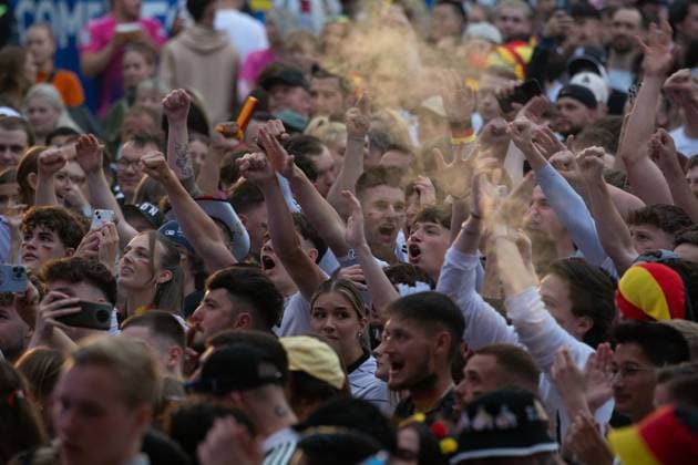 Public View Of Germany V Scotland In Cologne Thousands of German football fans and Scottish football fans are gathering at Tanzbrunnen to watch the public viewing of the opening match between Germany and Scotland of UEFA EURO, EM, Europameisterschaft,Fussball 2024 in Cologne, Germany, on June 14, 2024. cologne Germany  Copyright: xYingxTangx originalFilename:tang-notitle240614_np2BD.jpg