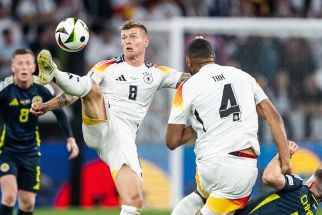 240614 Toni Kroos of Germany during the UEFA EURO, EM, Europameisterschaft,Fussball 2024 Football Championship match between Germany and Scotland on June 14, 2024 in Munich. Photo: Mathias Bergeld BILDBYRAN kod MB MB0933 fotboll football soccer fotball fotbolls-em europamästerskap em uefa euro uefa european football championship euro 2024 tyskland germany scotland bbeng skottland Copyright: MATHIASxBERGELD BB240614MB208