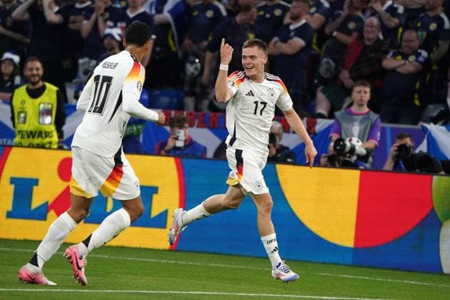 Nationalmannschaft, Fussball, UEFA Euro2024, EM 2024,Deutschland-Schottland Allianzarena, München Jamal Musiala, florian wirtz beide Deutschland ,torjubeln