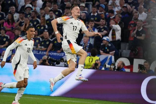 Nationalmannschaft, Fussball, UEFA Euro2024, EM 2024,Deutschland-Schottland Allianzarena, München Jamal Musiala, Florian Wirtz, beide Deutschland ,jubelt