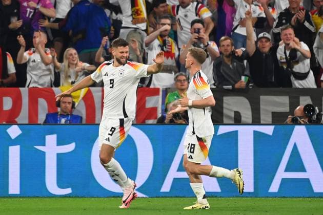 Torjubel Niclas FUELLKRUG (GER) nach Tor zum 4-0 mit Maximilian MITTELSTAEDT (GER), Jubel,Freude,Begeisterung,Aktion, Gruppenphase Gruppe A Deutschland (GER) - Schottland (SCO) 5-1 am 14.06.2024 Fussball Arena Muenchen, Fussball UEFA EURO, EM, Europameisterschaft,Fussball 2024 GERMANY vom 14.06.2024 - 14.07.2024.