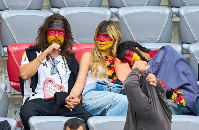 Heidi Klum (GNTM) with husband Tom Kaulitz and four childs Lou (next to her), Johan, Henry and Leni with boyfriend Aris Rachevsky in the group stage match GERMANY - SCOTLAND 5-1 of the UEFA European Championships 2024 on Jun 14, 2024 in Munich, Germany.