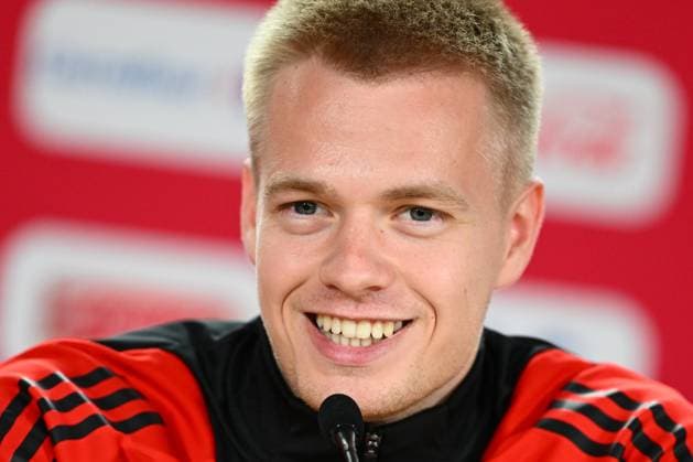 Belgium Media Activities - UEFA EURO, EM, Europameisterschaft,Fussball 2024 15 06 2024 FREIBERG AM NECKA, GERMANY - JUNE 15 : Vermeeren Arthur midfielder of Belgium talking to the press during a press conference, PK, Pressekonferenz of the Belgian Red Devils at the UEFA EURO 2024 European Football Championship tournament on June 15, 2024 in Freiberg am Necka, Germany, 15 06 2024 Freiberg am Necka Germany  Copyright: xVincentxKalutx