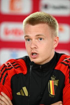 Belgium Media Activities - UEFA EURO, EM, Europameisterschaft,Fussball 2024 15 06 2024 FREIBERG AM NECKA, GERMANY - JUNE 15 : Vermeeren Arthur midfielder of Belgium talking to the press during a press conference, PK, Pressekonferenz of the Belgian Red Devils at the UEFA EURO 2024 European Football Championship tournament on June 15, 2024 in Freiberg am Necka, Germany, 15 06 2024 Freiberg am Necka Germany  Copyright: xVincentxKalutx