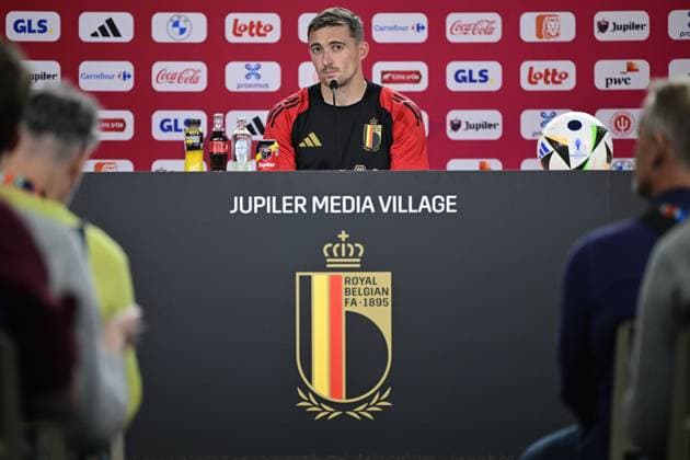 Belgium Media Activities - UEFA EURO, EM, Europameisterschaft,Fussball 2024 15 06 2024 FREIBERG AM NECKA, GERMANY - JUNE 15 : Castagne Timothy defender of Belgium talking to the press during a press conference, PK, Pressekonferenz of the Belgian Red Devils at the UEFA EURO 2024 European Football Championship tournament on June 15, 2024 in Freiberg am Necka, Germany, 15 06 2024 Freiberg am Necka Germany  Copyright: xPeterxDexVoechtx