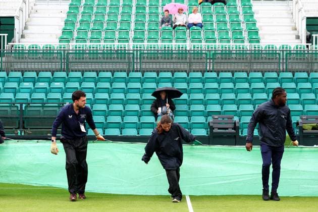 15th June 2024; Lexus Nottingham Tennis Centre, Nottingham, England; Rothesay Nottingham Open, Day 6; Rain covers are pulled over the court by grounds staff  ActionPlus12654626 ShaunxBrooks