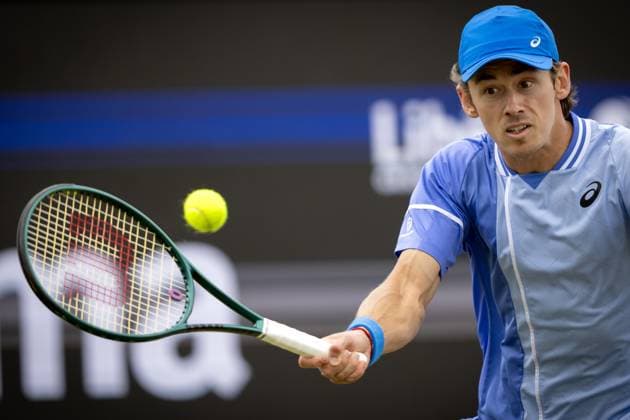 ROSMALEN - Alex de Minaur (AUS) in action in the semi-final against Ugo Humbert (FRA) on the eighth day of the Libema Open tennis tournament in Rosmalen. ANP SANDER KONING xVIxANPxSportx xxANPxIVx 501137267 originalFilename: 501137267.jpg
