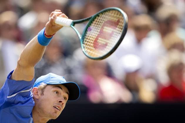 ROSMALEN - Alex de Minaur (AUS) in action in the semi-final against Ugo Humbert (FRA) on the eighth day of the Libema Open tennis tournament in Rosmalen. ANP SANDER KONING xVIxANPxSportx xxANPxIVx 501137276 originalFilename: 501137276.jpg