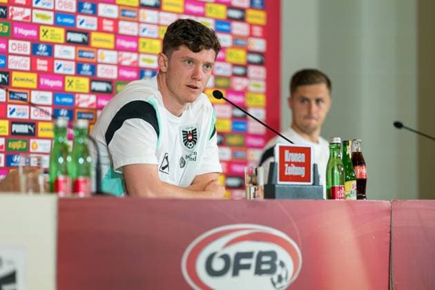 SOCCER - UEFA EURO, EM, Europameisterschaft,Fussball 2024 BERLIN,GERMANY,15.JUN.24 - SOCCER -UEFA EURO 2024, OEFB, Oesterreichischer Fussball-Bund, press conference, PK, Pressekonferenz Image shows Michael Gregoritsch and Christoph Baumgartner (AUT). GEPAxpictures xJohannesxFriedl