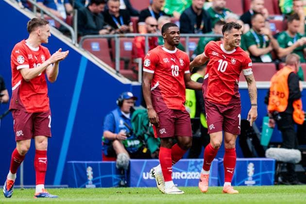 UEFA EURO 2024: Ungarn - Schweiz; 14.06.2024 Jubel zum 0:1 durch Kwadwo Duah (Schweiz, 18) Granit Xhaka (Schweiz, 10) UEFA EURO 2024: Ungarn - Schweiz; Cologne Stadium, Köln am 15.06.2024 Copyright: xBEAUTIFULxSPORTS Wunderlx