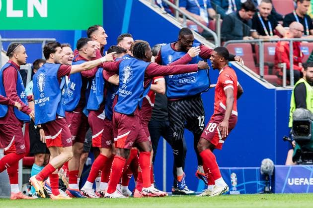 UEFA EURO 2024: Ungarn - Schweiz; 14.06.2024 Jubel zum 0:1 durch Kwadwo Duah (Schweiz, 18) UEFA EURO 2024: Ungarn - Schweiz; Cologne Stadium, Köln am 15.06.2024 Copyright: xBEAUTIFULxSPORTS Wunderlx