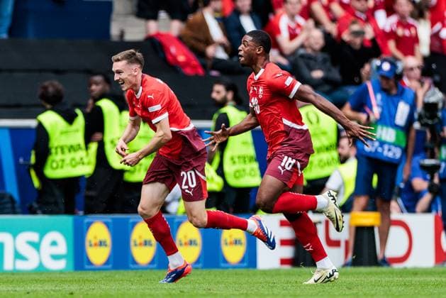 UEFA EURO 2024: Ungarn - Schweiz; 14.06.2024 Jubel zum 0:1 durch Kwadwo Duah (Schweiz, 18) UEFA EURO 2024: Ungarn - Schweiz; Cologne Stadium, Köln am 15.06.2024 Copyright: xBEAUTIFULxSPORTS Wunderlx