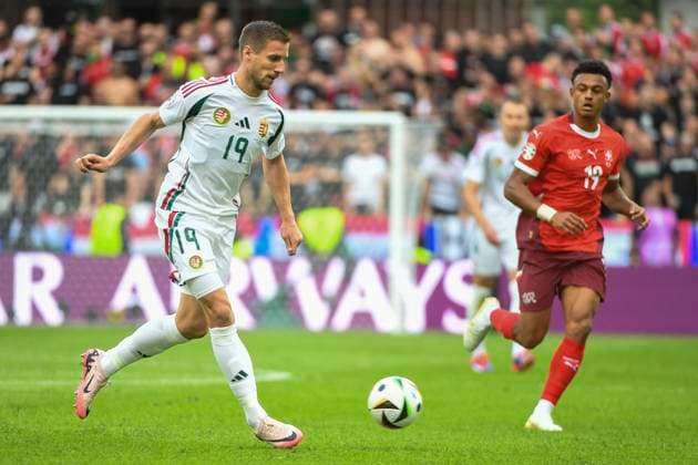 COLOGNE, GERMANY - JUNE 15: Barnabas Varga of Hungary (L) in action during the UEFA EURO, EM, Europameisterschaft,Fussball 2024 group stage match between Hungary and Switzerland at Cologne Stadium on June 15, 2024 in Cologne, Germany. Cologne Cologne Stadium North Rhine-Westphalia Germany Copyright: xJustPictures.ch ManuelxWinterbergerx jp-en-EuSpIm-MWI_7646
